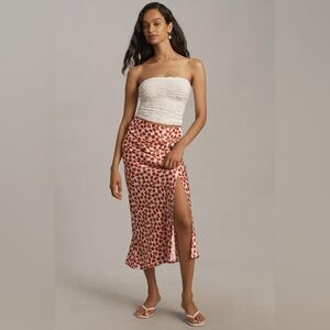 Anthropologie Maeve White and Red Floral Midi Pencil Skirt with Side Slit